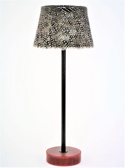 Guinea fowl feathers small leather table lamp