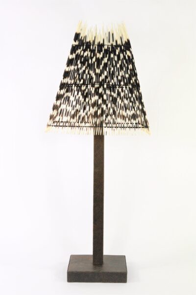Porcupine speckled quills on boxed leather table lamp