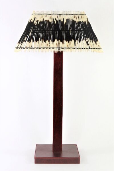 Porcupine quills on boxed leather table lamp