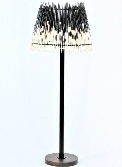 Porcupine quills on African Mahogany wood small table lamp