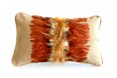 Rustic Leather Suede Cushion with Boa