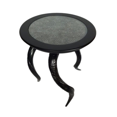Natural Kudu Horn Side Table with Guinea Fowl Feathers