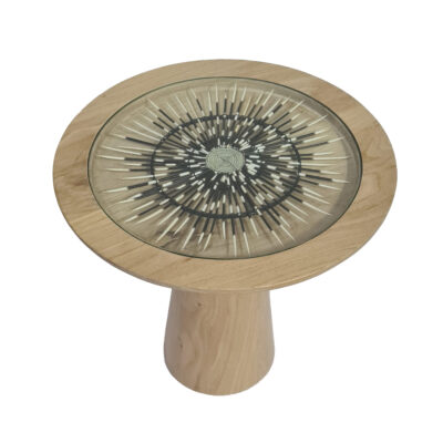 Oak Wood Mushroom Side Table With Porcupine Quills 2
